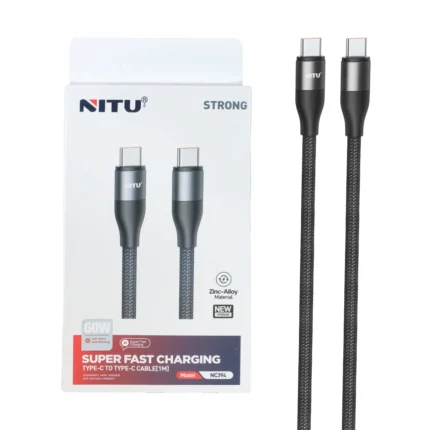 کابل شارژ فست Nitu Type-C To Type-C مدل NC394 60W - مشکی (گارانتی 12 ماهه تعویض نیکان همراه)