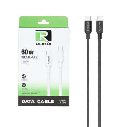 کابل شارژ فست ROBIX Type-C To Type-C مدل R001 60W - مشکی - MDM