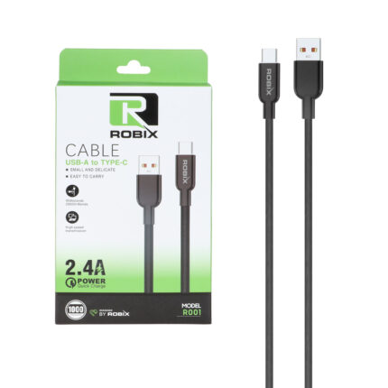 کابل شارژ فست ROBIX Type-C مدل R001 - مشکی - MDM