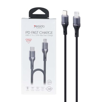 کابل شارژ 1.2 متری PD و فست Yesido Type-C To Lightning مدل CA167 27W - مشکی (گارانتی 12 ماه تعویض نیکان همراه)