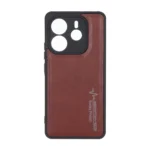 قاب طرح چرم AMG محافظ لنزدار Xiaomi Redmi Note 14 4G - قهوه ای