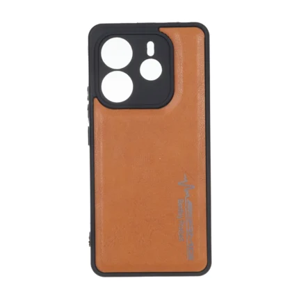 قاب طرح چرم AMG محافظ لنزدار Xiaomi Redmi Note 14 4G - عسلی