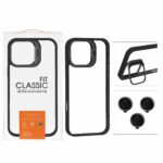 قاب BRACKET لنز آلومینیومی با ست محافظ لنز رینگی Apple iPhone 16 Pro - مشکی (پک دار)