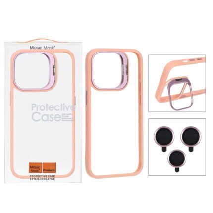 قاب BRACKET لنز آلومینیومی با ست محافظ لنز رینگی Apple iPhone 15 Pro - گلبهی (پک دار)