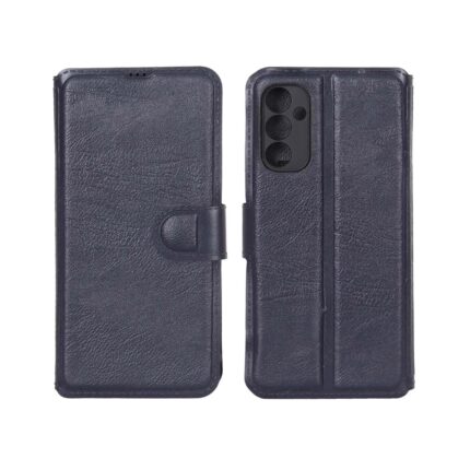 کیف موبایل چرمی مگنتی محافظ لنزدار Samsung Galaxy A14 - سرمه ای
