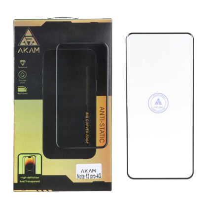 محافظ صفحه نمایش شیشه ای خم فول چسب Full Cover Anti Static AKAM درجه یک Xiaomi Redmi Note 15 Pro 4G (پک دار)