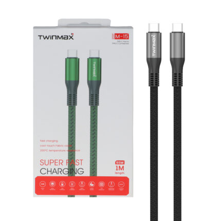 کابل شارژ فست TwinMax Type-C To Type-C مدل M-15 65W - نقره ای - MMX