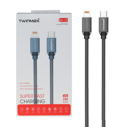 کابل شارژ فست TwinMax Type-C to Lightning مدل M-19 27W - خاکستری- MMX