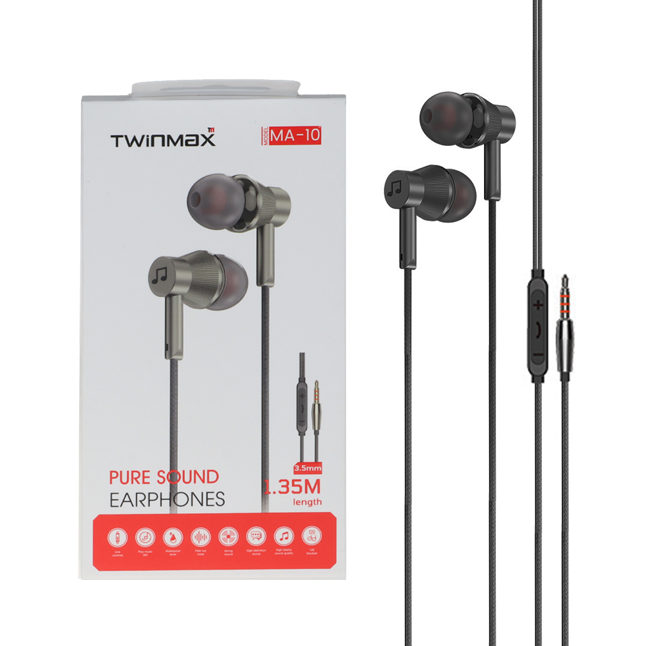 4592172 هندزفری باسیم TwinMax مدل MA-10 - مشکی - MMX - تصویر 1