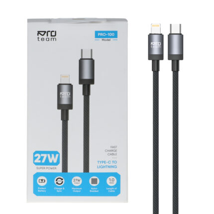 کابل شارژ فست Pro team Type-C to Lightning مدل Pro-100 27W - خاکستری - MMX