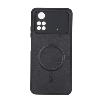 قاب چرمی طرح مگ سیف محافظ لنزدار Xiaomi Poco M4 Pro 4G - مشکی