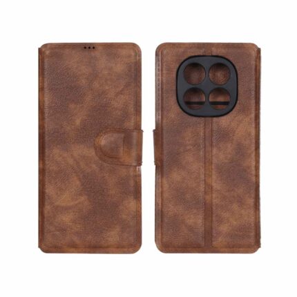 کیف موبایل چرمی مگنتی محافظ لنزدار Xiaomi Redmi Note 15 / Poco M8 5G - قهوه ای روشن