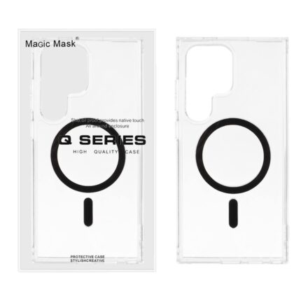 قاب اورجینال Magic Mask پشت سخت شفاف MagSafe دور ژله ای Samsung Galaxy S24 Ultra - مشکی (پک دار)