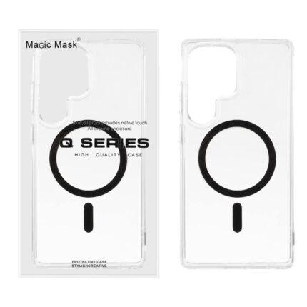 قاب اورجینال Magic Mask پشت سخت شفاف MagSafe دور ژله ای Samsung Galaxy S25 Ultra - مشکی (پک دار)