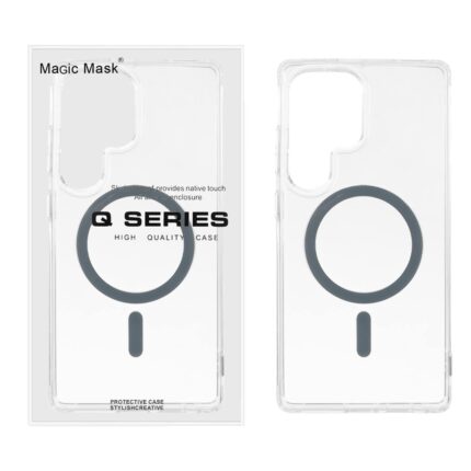 قاب اورجینال Magic Mask پشت سخت شفاف MagSafe دور ژله ای Samsung Galaxy S25 Ultra - خاکستری (پک دار)