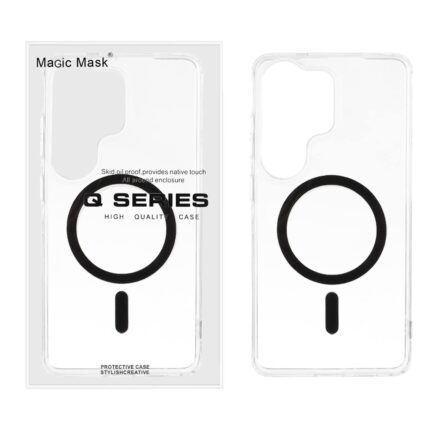 قاب اورجینال Magic Mask پشت سخت شفاف MagSafe دور ژله ای Samsung Galaxy S26 Ultra - مشکی (پک دار)