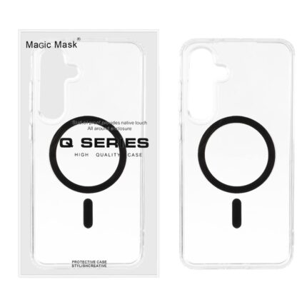 قاب اورجینال Magic Mask پشت سخت شفاف MagSafe دور ژله ای Samsung Galaxy S24 FE - مشکی (پک دار)