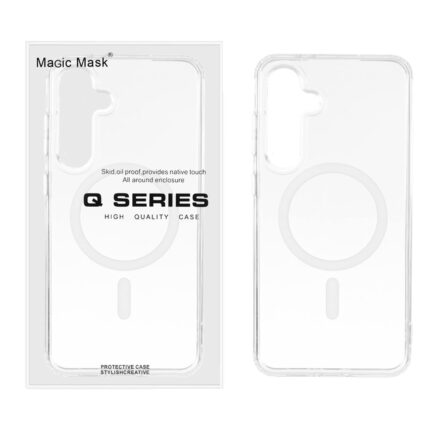 قاب اورجینال Magic Mask پشت سخت شفاف MagSafe دور ژله ای Samsung Galaxy S24 FE - سفید (پک دار)
