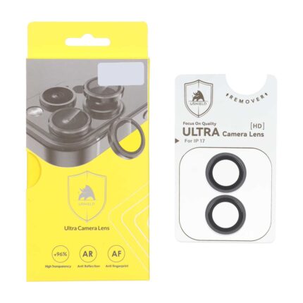 محافظ لنز رینگی اورجینال Ultra Camera Lens Ushield شابلون دار Apple iPhone 17 - مشکی (پک دار)