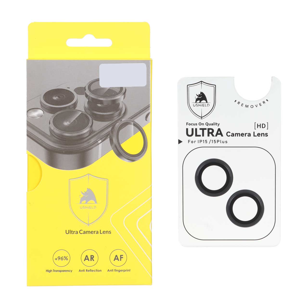 4596736 محافظ لنز رینگی اورجینال Ultra Camera Lens Ushield شابلون دار Apple iPhone 15 / iPhone 15 Plus - مشکی (پک دار) - تصویر 1