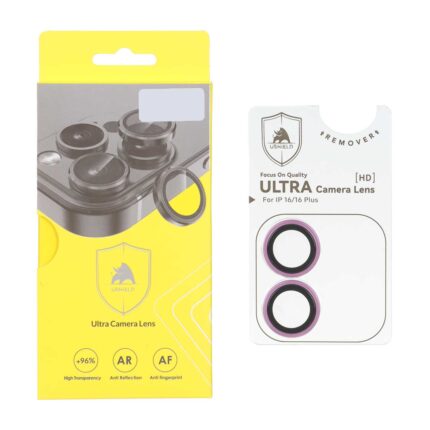 محافظ لنز رینگی اورجینال Ultra Camera Lens Ushield شابلون دار Apple iPhone 16 / iPhone 16 Plus - صورتی (پک دار)
