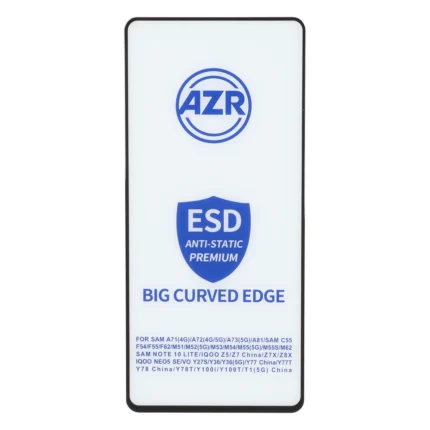 محافظ صفحه نمایش شیشه ای AZR - Big curved ESD Anti Static مدل Samsung Galaxy A71 / A72 / A73 / M51 / M52 / M53 / M54 / M62 / Note 12 Pro 5G / Note 12 Pro Plus / Poco X5 Pro / Poco F5
