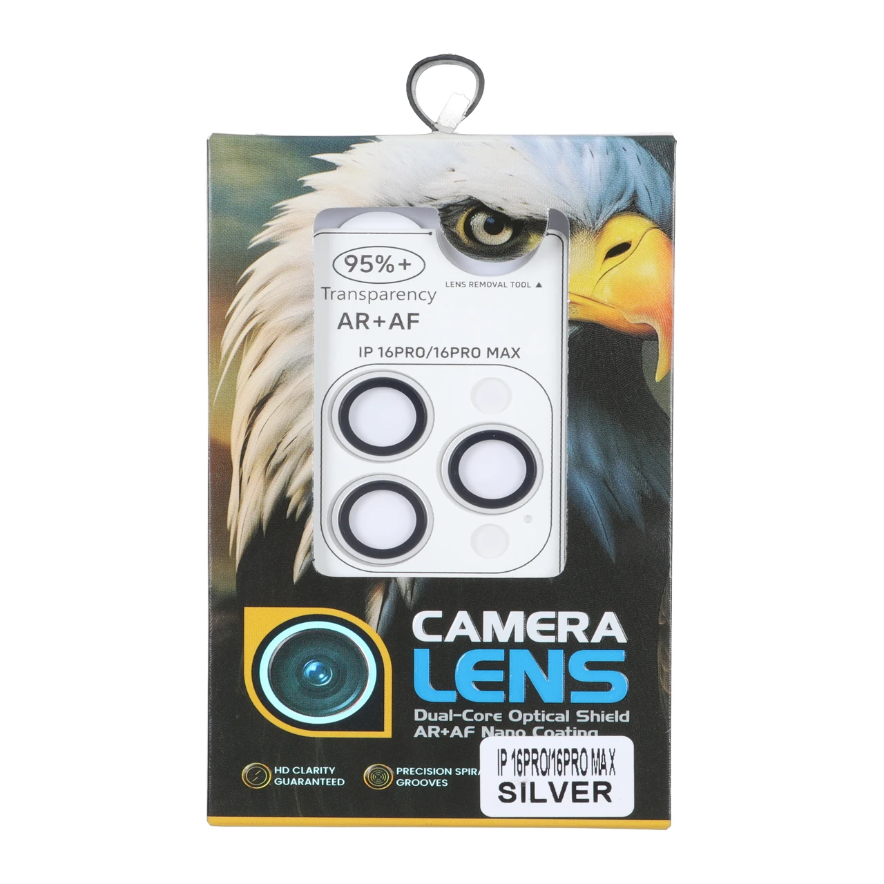 4598720 محافظ لنز رینگی اورجینال Eagle شابلون دار با قابلیت نصب مجدد Apple iPhone 16 Pro Max / iPhone 16 Pro - نقره ای (پک دار) - تصویر 1
