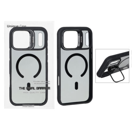 قاب اورجینال Bracket Unique Case مات Magsafe لنز آلومینیومی استندشو Apple iPhone 17 Pro Max - مشکی (پک دار)