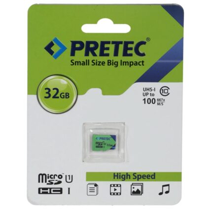 کارت حافظه Pretec MICROSDHC مدل 667X کلاس U1 سرعت 100MB/s ظرفیت 32GB - (گارانتی فراگامان)