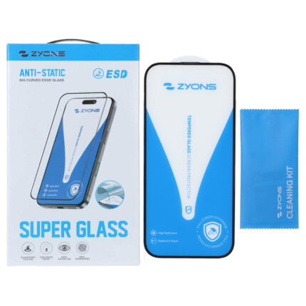 محافظ صفحه نمایش شیشه ای Full Cover ESD Anti Static - Zyons SG مدل Apple iPhone 17 / iPhone 16 Pro (پک دار)
