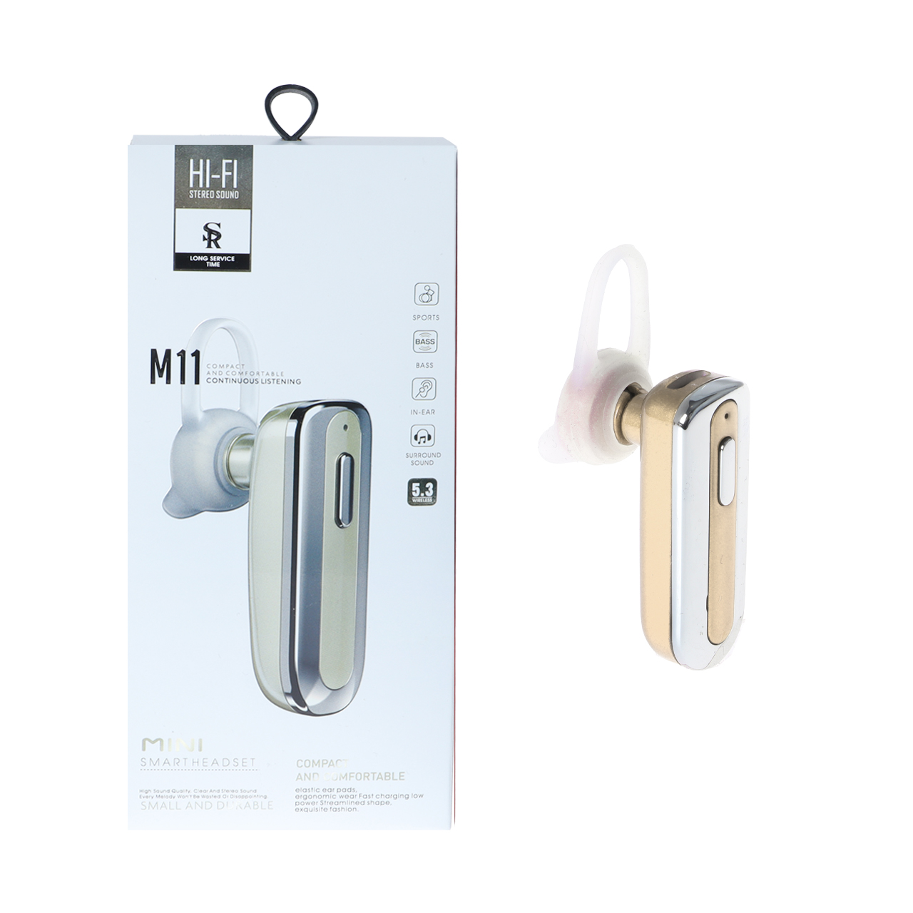 4599996 هندزفری بی سیم تک گوش HI-FI مدل M11 - طلایی - تصویر 1