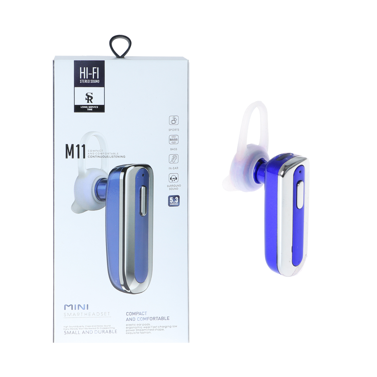 4600002 هندزفری بی سیم تک گوش HI-FI مدل M11 - آبی کاربنی - تصویر 1