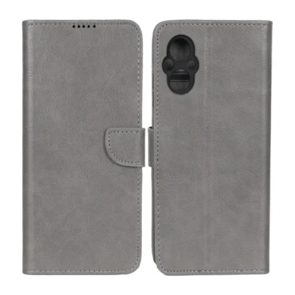 کیف چرمی موبایل مگنتی محافظ لنزدار KRF مدل Xiaomi Poco M5 - طوسی