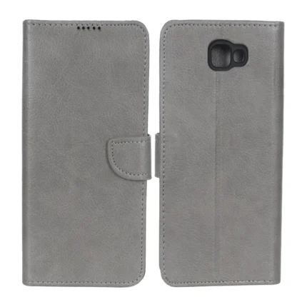کیف چرمی موبایل مگنتی محافظ لنزدار KRF مدل Samsung Galaxy J7 Prime / G610 - طوسی