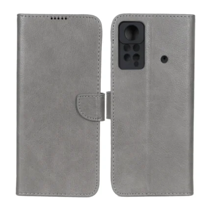 کیف چرمی موبایل مگنتی محافظ لنزدار KRF مدل Xiaomi Poco X4 Pro - طوسی
