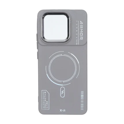 قاب Armor لنز متال Texture طرح مگ سیف Xiaomi Poco X6 Pro 5G / Redmi K70E - خاکستری