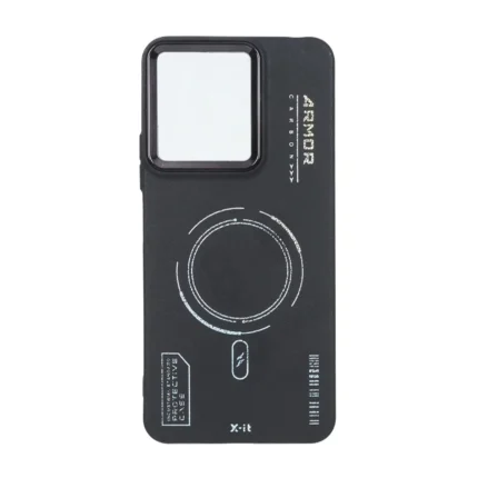 قاب Armor لنز متال Texture طرح مگ سیف Xiaomi Redmi 13X / Redmi 13 4G / Poco M6 4G - مشکی