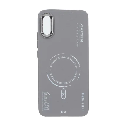 قاب Armor لنز متال Texture طرح مگ سیف Xiaomi Redmi 9A / Redmi 9A Sport / Redmi 9AT - خاکستری