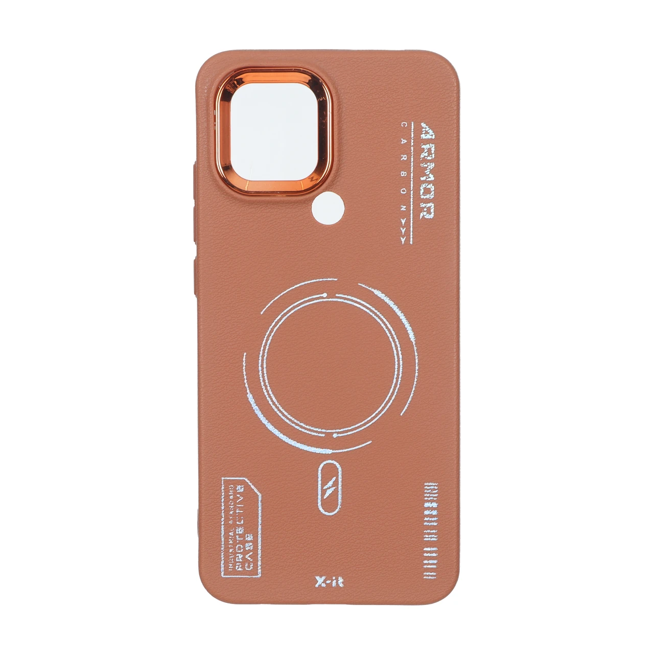 4600542 قاب Armor لنز متال Texture طرح مگ سیف Xiaomi Redmi A1 Plus / Redmi A2 Plus - قهوه ای - تصویر 1