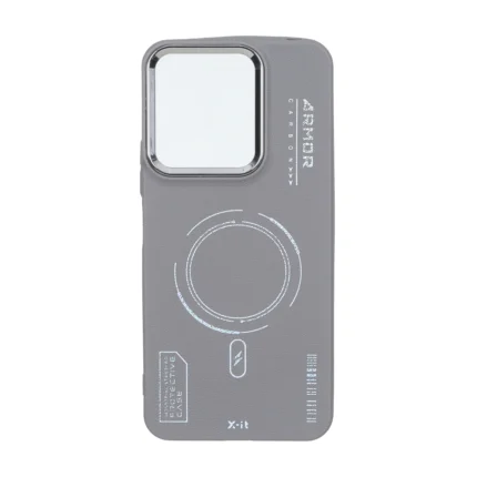 قاب Armor لنز متال Texture طرح مگ سیف Xiaomi Redmi 13C / Poco C65 - خاکستری