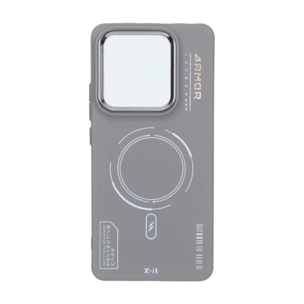 قاب Armor لنز متال Texture طرح مگ سیف Xiaomi Poco M7 Pro 5G - خاکستری