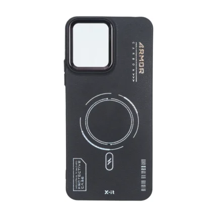 قاب Armor لنز متال Texture طرح مگ سیف Xiaomi Redmi 12 / Poco M6 Pro 5G - مشکی