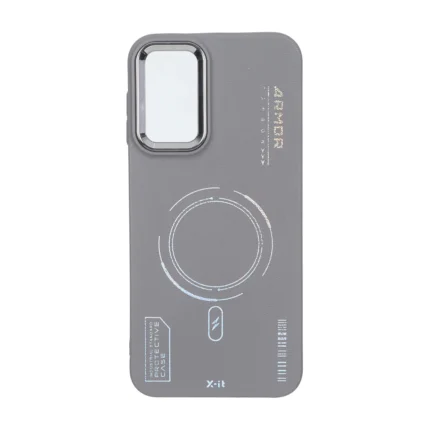 قاب Armor لنز متال Texture طرح مگ سیف Samsung Galaxy A14 - خاکستری