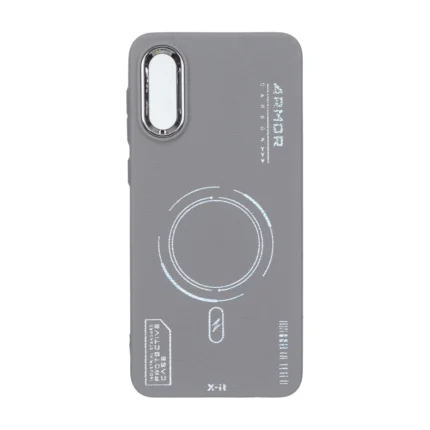 قاب Armor لنز متال Texture طرح مگ سیف Samsung Galaxy A02 / M02 - خاکستری
