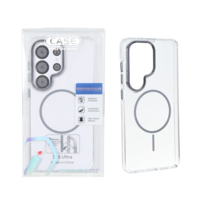 قاب اورجینال Premium Case کریستالی MagSafe لنز فلزی Samsung Galaxy S26 Ultra - خاکستری (پک دار)