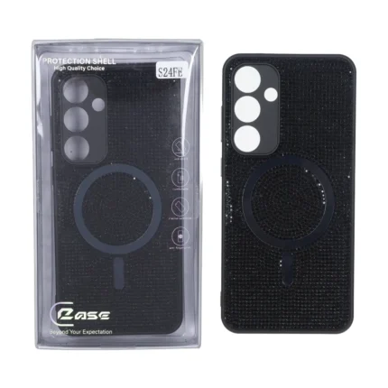 قاب C Case نگین دار MagSafe هولوگرامی محافظ لنزدار Samsung Galaxy S24 FE - مشکی (پک دار)