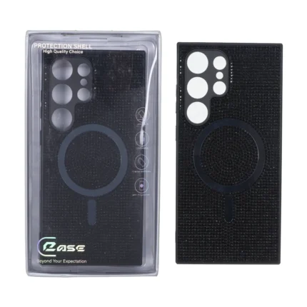 قاب C Case نگین دار MagSafe هولوگرامی محافظ لنزدار Samsung Galaxy S24 Ultra - مشکی (پک دار)