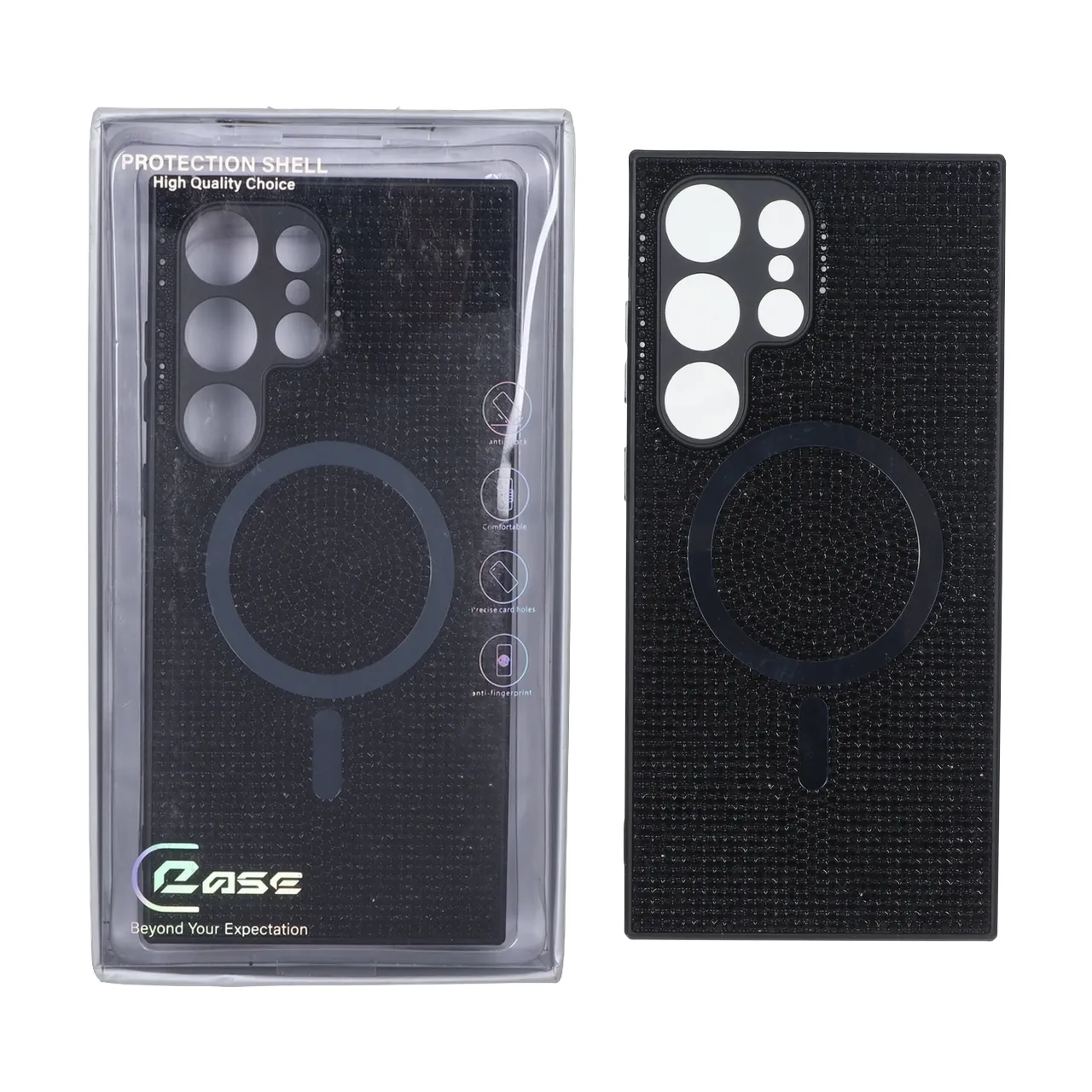 4606548 قاب C Case نگین دار MagSafe هولوگرامی محافظ لنزدار Samsung Galaxy S24 Ultra - مشکی (پک دار) - تصویر 1