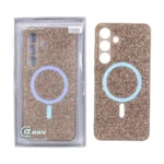 قاب C Case نگین دار MagSafe هولوگرامی محافظ لنزدار Samsung Galaxy S25 FE - قهوه ای (پک دار)