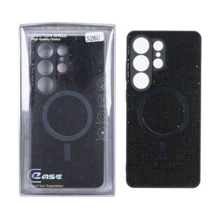 قاب C Case نگین دار MagSafe هولوگرامی محافظ لنزدار Samsung Galaxy S26 Ultra - مشکی (پک دار)